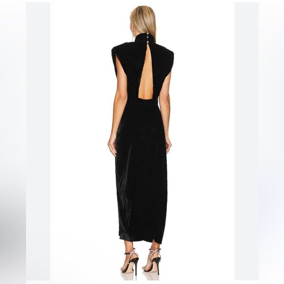 Sabina Musayev Leda Midi Dress Black Velvet open back goddess gown Revolve L - Picture 5 of 16